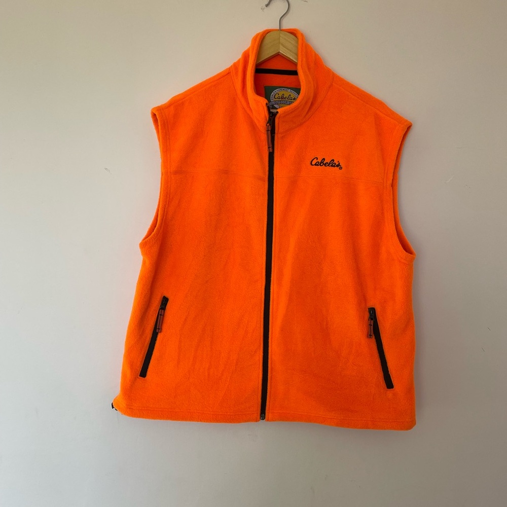 Cabelas Orange Fleece Hunting Vest Men’s Size Small Zipper Pockets